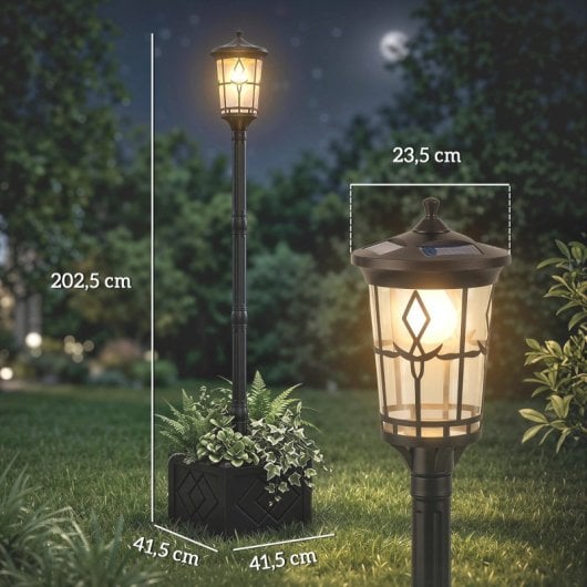 Outsunny Farola Solar Exterior De Jardín Con Macetero P2 Modos De Brillo Ip44