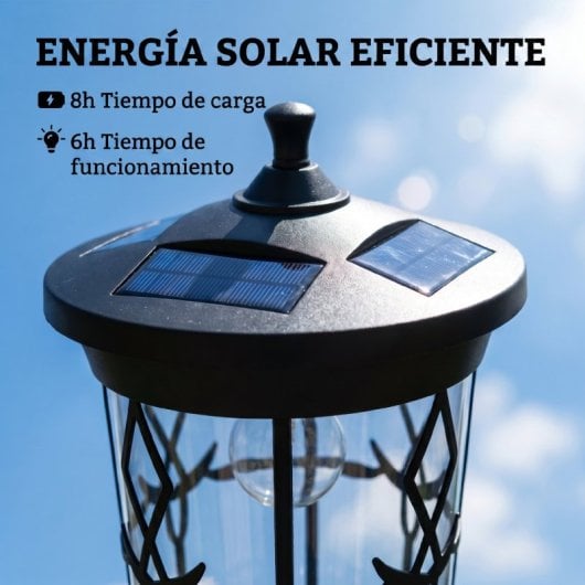 Outsunny Farola Solar Exterior De Jardín Con Macetero P2 Modos De Brillo Ip44