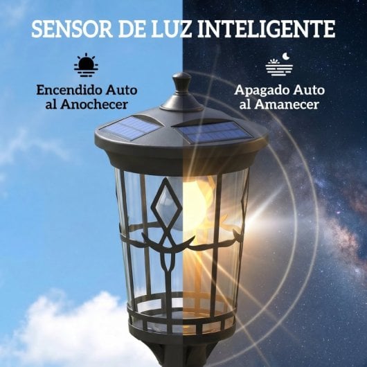 Outsunny Farola Solar Exterior De Jardín Con Macetero P2 Modos De Brillo Ip44