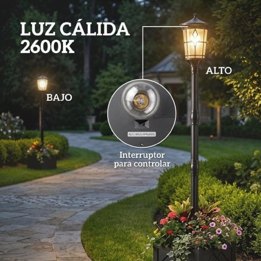 Outsunny Farola Solar Exterior De Jardín Con Macetero P2 Modos De Brillo Ip44