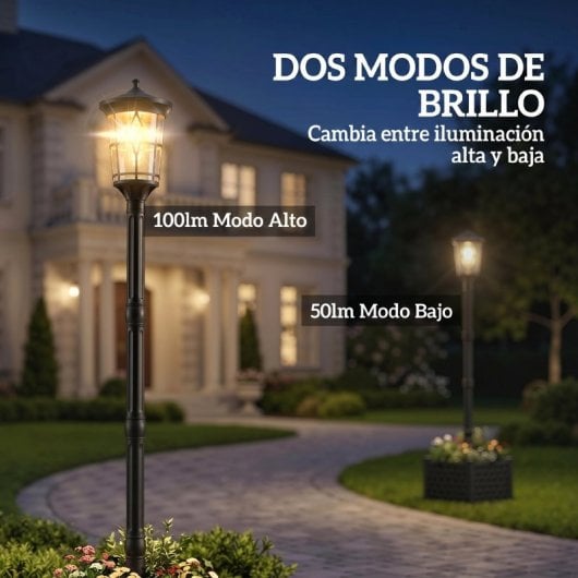 Outsunny Farola Solar Exterior De Jardín Con Macetero P2 Modos De Brillo Ip44