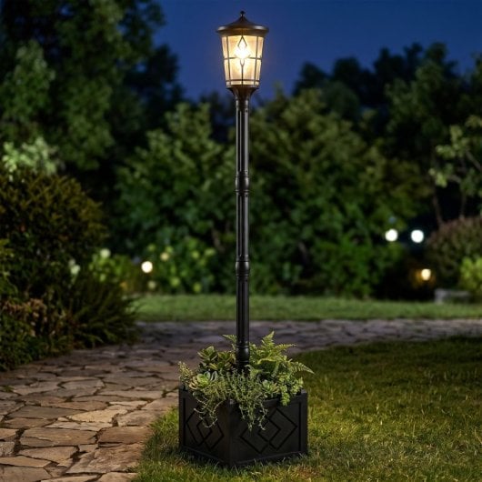 Outsunny Farola Solar Exterior De Jardín Con Macetero P2 Modos De Brillo Ip44