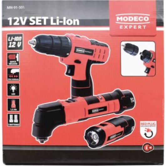Kit de ferramentas elétricas Modeco 6 elementos 12V 1.5Ah