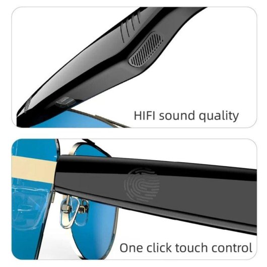 Klack Aviator Gafas Inteligentes Bluetooth Altavoces Micrófono Protección UV400 Negras