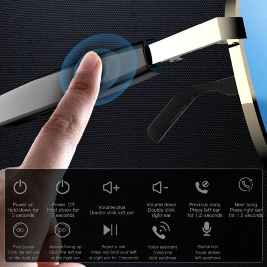 Klack Aviator Gafas Inteligentes Bluetooth Altavoces Micrófono Protección UV400 Negras