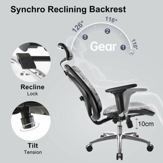 Sihoo M57 Ergonomischer Bürosth mit 3D-Armlehnen und verstellbarer Lendenwirbelstütze