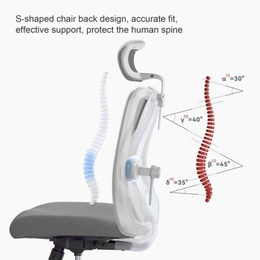 Silla Ergonómica Sihoo M18 Soporte 4 Puntos Malla Transpirable Gris
