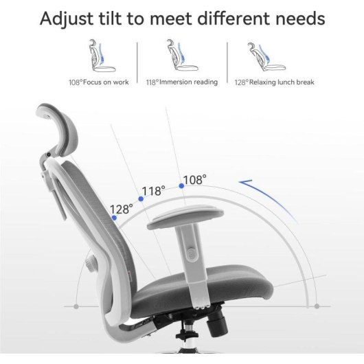 Silla Ergonómica Sihoo M18 Soporte 4 Puntos Malla Transpirable Gris