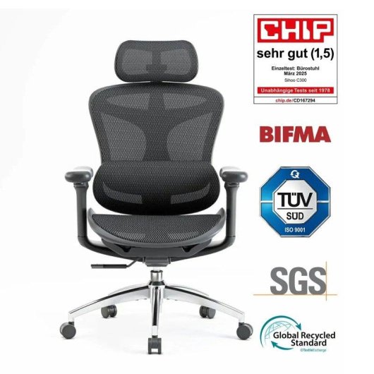 Bürostuhl Ergonomisch Sihoo Doro C300 - 3D-Armlehnen - Automatisch einstellbare Lendenwirbelstütze - Intelligentes Gewichtsmechanismus