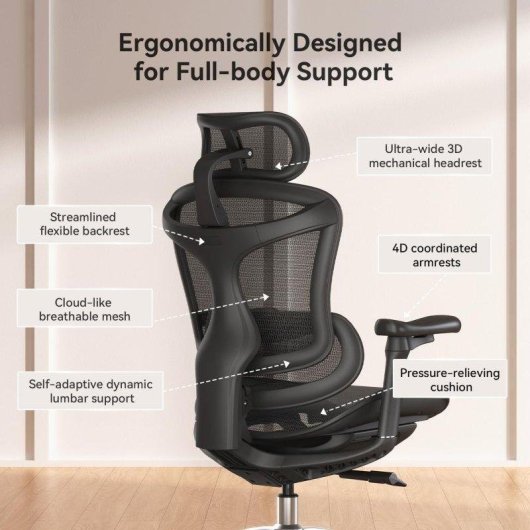 Bürostuhl Ergonomisch Sihoo Doro C300 - 3D-Armlehnen - Automatisch einstellbare Lendenwirbelstütze - Intelligentes Gewichtsmechanismus