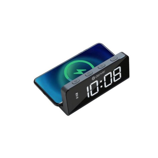 Relógio Despertador Digital Denver ECQ-103MK2 Preto LED 1.6" Carga Sem Fios