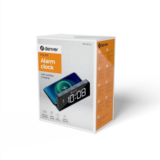Relógio Despertador Digital Denver ECQ-103MK2 Preto LED 1.6" Carga Sem Fios