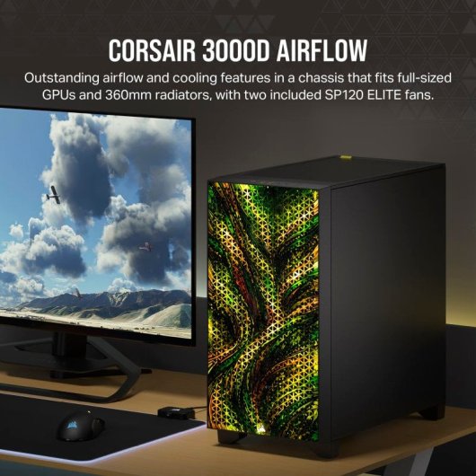 Corsair 3000D AIRFLOW Cristal Templado USB 3.0 Negra Forest Edition By PcCom