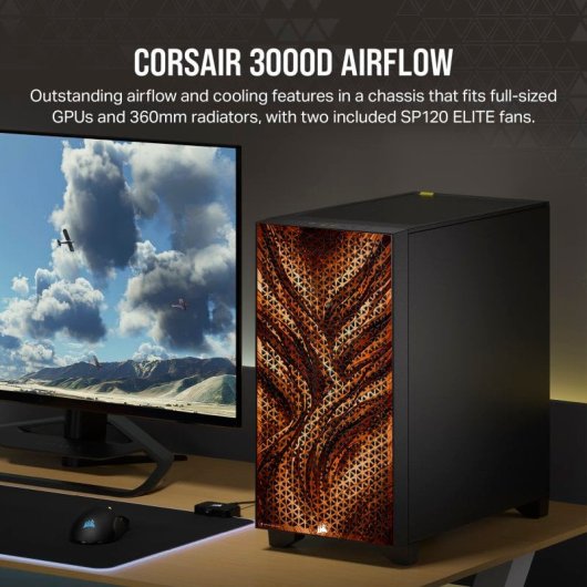 Corsair 3000D AIRFLOW Cristal Templado USB 3.0 Negra Sand Edition By PcCom