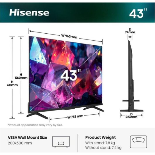 TV Hisense QLED 43Q7S PRO 43" 4K UltraHD 144Hz Smart TV VIDAA HDR10+ Dolby Atmos