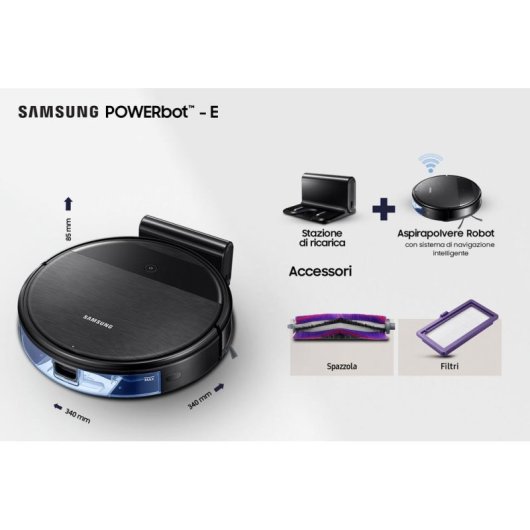 Robot Aspirador Samsung VR05R5050WK Negro con Fregado Navegación Giroscopio 320 Pa