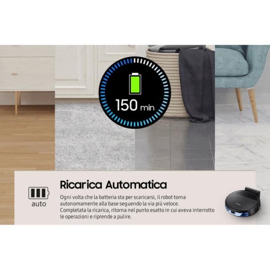 Robot Aspirador Samsung VR05R5050WK Negro con Fregado Navegación Giroscopio 320 Pa