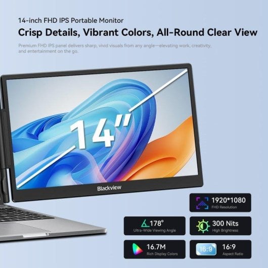 Monitor Blackview Dcm5 14" FullHD 60Hz IPS Dual USB-C Reverse Charging 100W