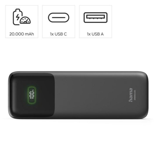Externe Batterie Hama Roll Up 20 20000 mAh Quick Charge 3.0 Power Delivery 45 W Anthrazit