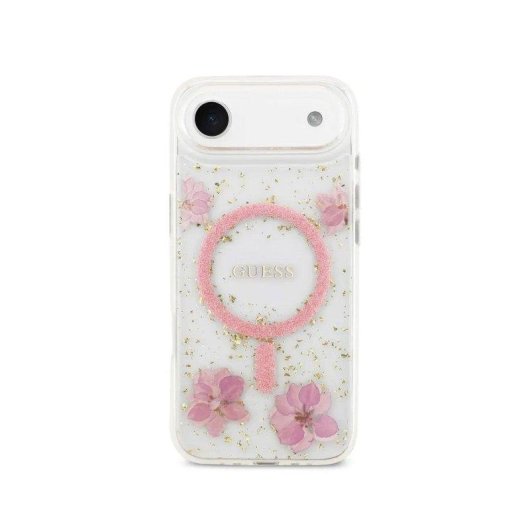 Cover Guess elegante con fiori rosa e dettagli dorati per iPhone Air