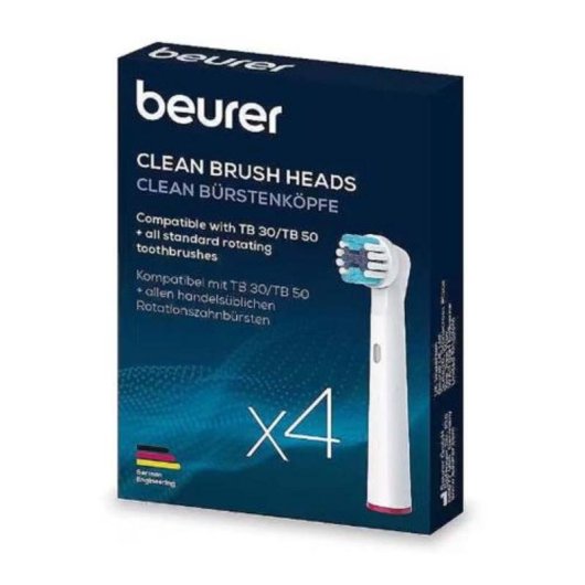 Recambio para Cepillo Beurer TB 30/TB 50 Pack 4 Unidades Blanco con Tapa Protectora