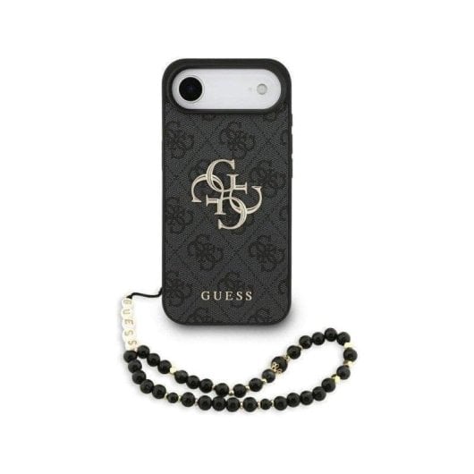 Funda para móvil Guess carcasa de polipiel negra con correa de perlas para iPhone Air