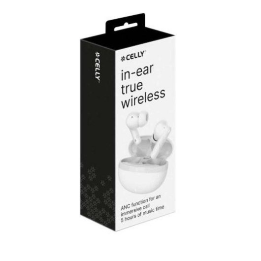 Auriculares Celly Bluetooth sem fios com Cancelamento de Ruído, Microfone e Assistente de Voz Branco