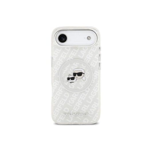 Capa Karl Lagerfeld IML MagSafe Cinza Logo Brilhante Ajuste Preciso iPhone