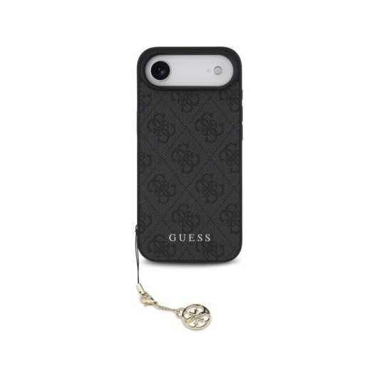Cover Guess nera con logo 4G e charm dorato per iPhone Air elegante