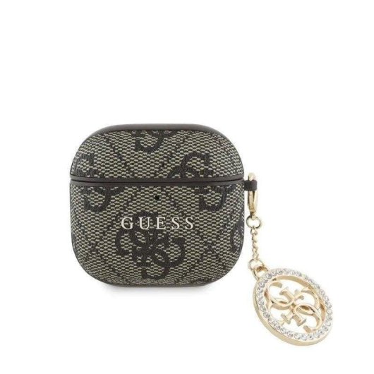 Funda Guess AirPods 4 polipiel Marron e pendente pedras