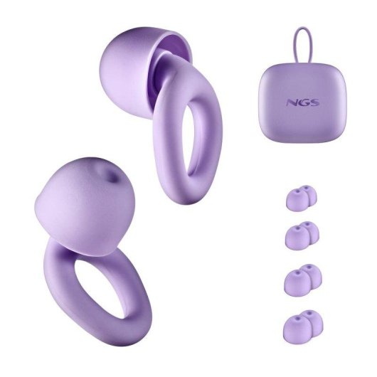 Tapones auditivos NGS NOON Purple reutilizables con atenuación 23 dB y estuche compacto