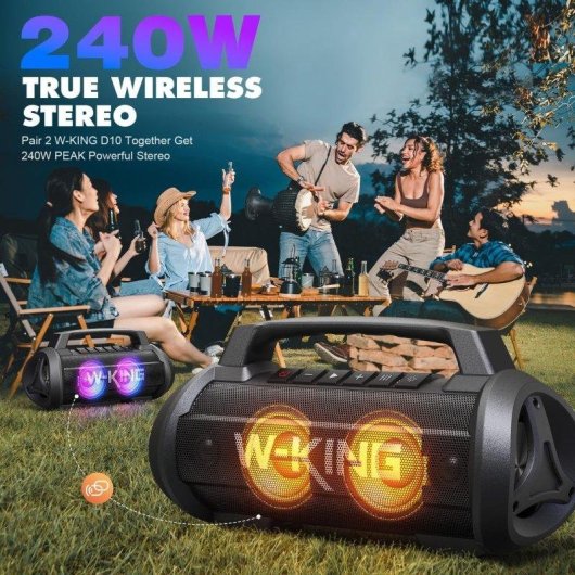 Altavoces W-King Bluetooth Portátil 120W IPX6 con luces y micrófono