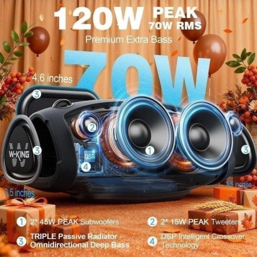 Altavoces W-King Bluetooth portables 120W avec batterie externe et IPX6