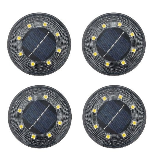 Lámpara Solar de Suelo Autrucker 8 LED Luz Cálida IP68 Paquete 4