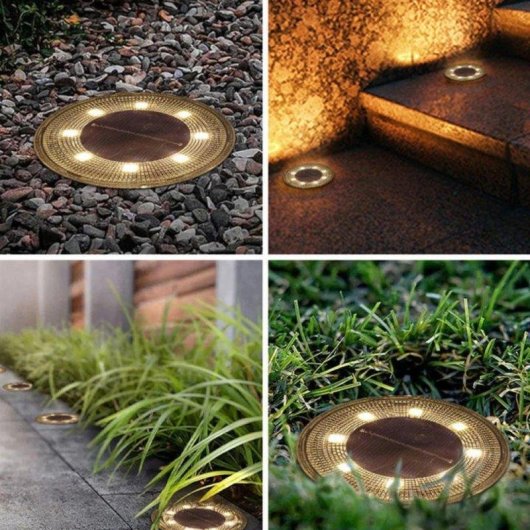 Lámpara Solar de Suelo Autrucker 8 LED Luz Cálida IP68 Paquete 4