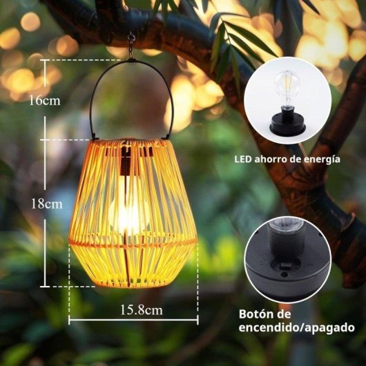 Lámpara de Ratán Autrucker Impermeable Solar para Exteriores