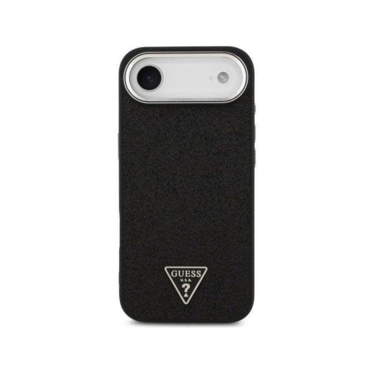 Funda para móvil Guess Air Carcasa rígida Polipiel negra purpurina Magsafe para iPhone