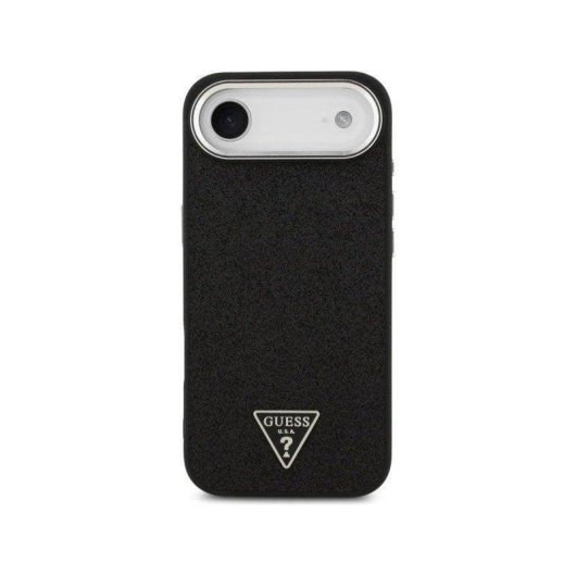 Funda para móvil Guess Air Carcasa rígida Polipiel negra purpurina Magsafe para iPhone