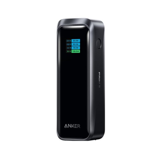 Power Bank Anker Prime 20.100 mAh, 220W, Pantalla, Carga Rápida, 2 USB-C y USB A, Plata