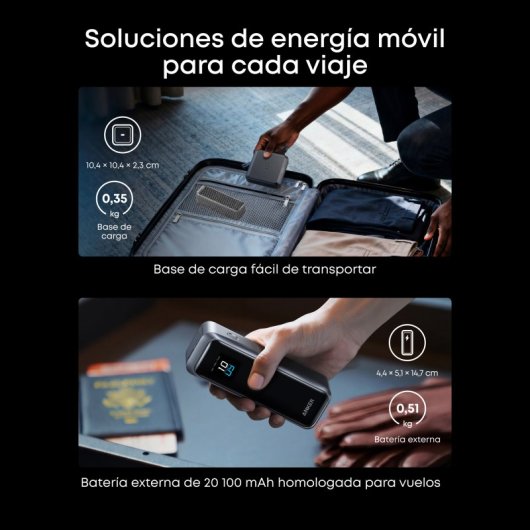 Power Bank Anker Prime 20.100 mAh, 220W, Pantalla, Carga Rápida, 2 USB-C y USB A, Plata