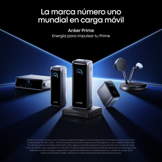 Power Bank Anker Prime 20.100 mAh, 220W, Pantalla, Carga Rápida, 2 USB-C y USB A, Plata