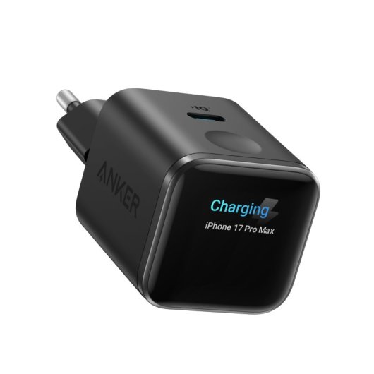 Cargador de Pared Anker Nano para iPhone Qi 45W, Carga Rápida, Pantalla inteligente, 1 USB-C Negro