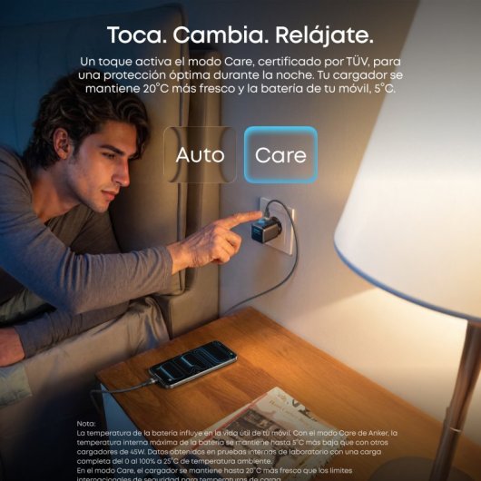 Cargador de Pared Anker Nano para iPhone Qi 45W, Carga Rápida, Pantalla inteligente, 1 USB-C Negro
