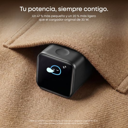 Cargador de Pared Anker Nano para iPhone Qi 45W, Carga Rápida, Pantalla inteligente, 1 USB-C Negro