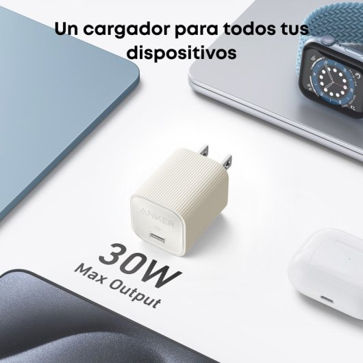 Cargador de Pared Anker Nano 30W, 1 USB-C, Blanco