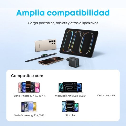 Cargador de Pared Anker Zolo, Carga Rápida Qi 70W, 3 USB-C, 1 USB-A PD 3.0, Negro