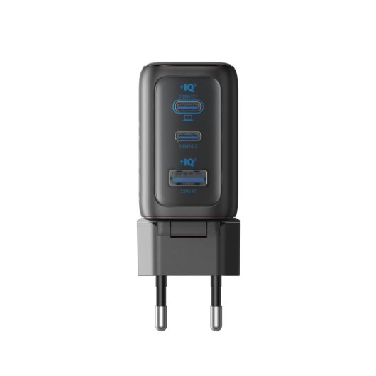 Cargador de Pared Anker 100W, Carga Rápida, Qi Pantalla inteligente, 2 USB-C, 1 USB-A, Negro
