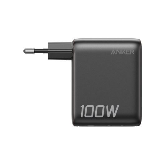 Cargador de Pared Anker 100W, Carga Rápida, Qi Pantalla inteligente, 2 USB-C, 1 USB-A, Negro