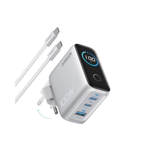 Cargador Anker B121BG41 100 W USB-C carga rápida con pantalla incorporada plata