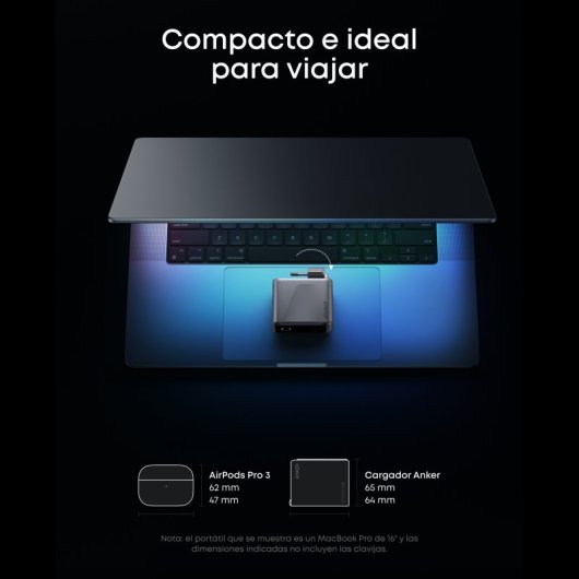 Cargador Anker Prime 160W, Carga Rápida, Qi Pantalla inteligente, 3 USB-C, Touch control, Plata